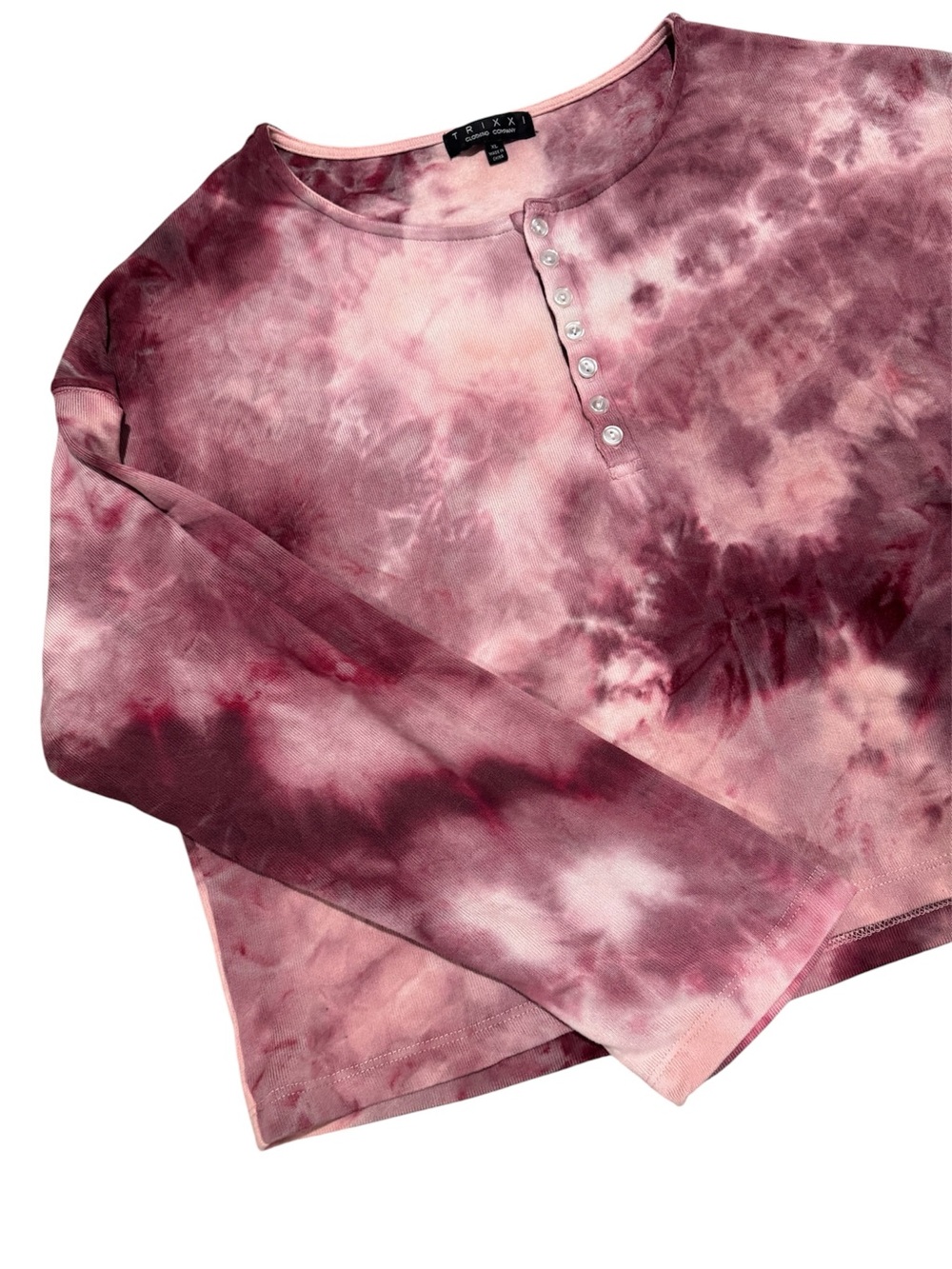 ❤️NWOT Trixxi Women’s Pink Red Tie-Dye Fall Grunge Y2K Henley Longsleeve Top XL